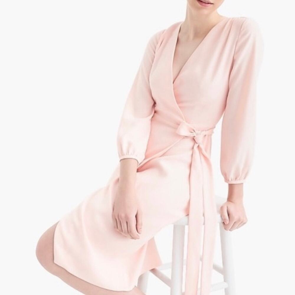 J. CREW Wrap Long Sleeve Tea Length Dress Blush Pink 2